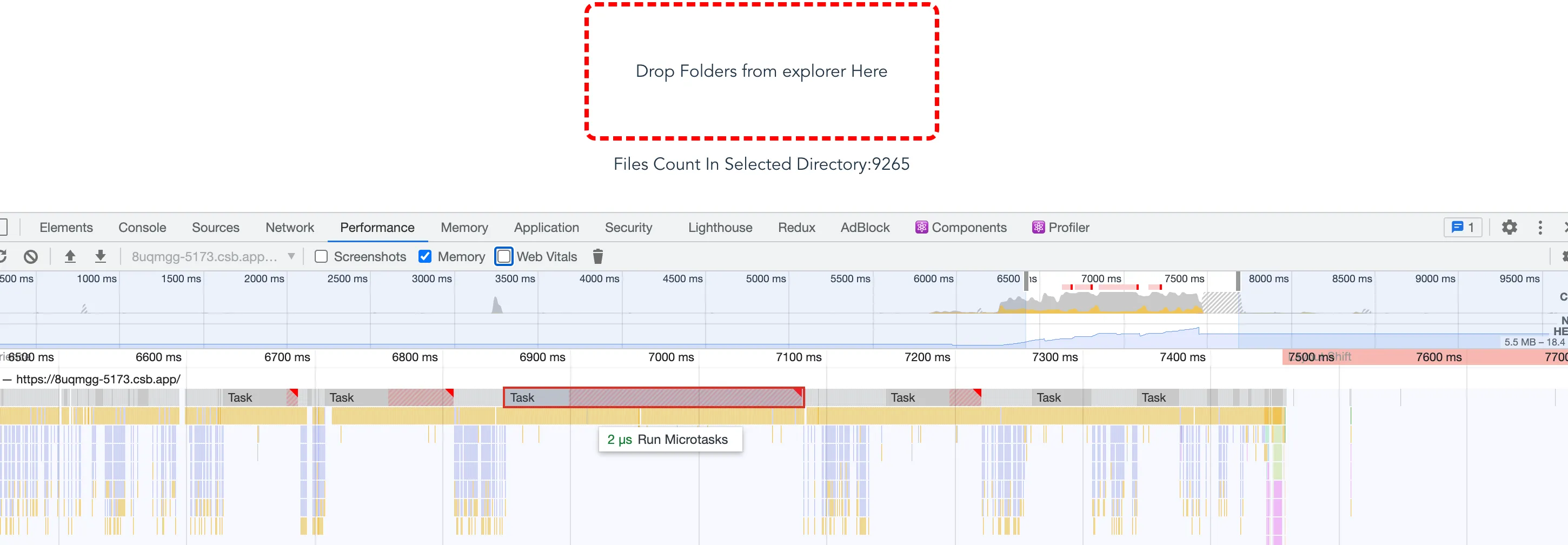 9k items - 9k function calls as a microtask.